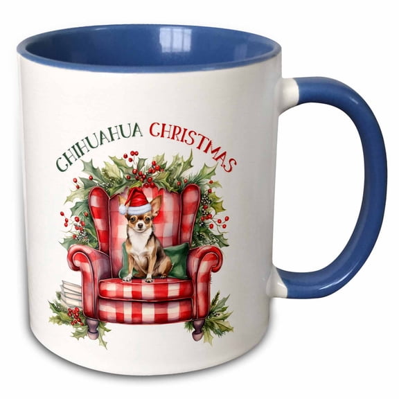 3drose, Adorable Chihuahua Dog in a Santa Hat Waiting for Christmas, 11oz Two-tone Blue Mug