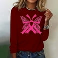 thumbnail image 4 of TKLPEHG Pink Ribbon Shirts for Women Thin Long Sleeve Shirts Women Breast Cancer Awareness Shirt Round Neck Comfy Tops (Wine,L), 4 of 4