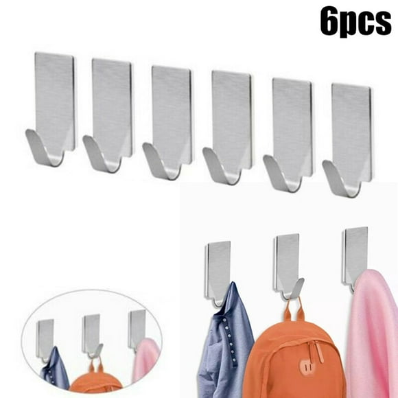 6pcs Stainless Steel Self-Adhesive Hats Coats Stick Door Wall Hanger Holder Hook Towel Hooks Home Organization