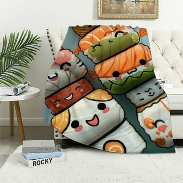 Shiartex  Sushi Cute Pattern Blanket, Soft Blankets Flannel Bed Throw Cozy Lightweight Plush Gifts for Women Boys Girls Kids Sofa Couch Bedroom Living Rooms Warm All Season, Home Decor White