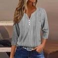 thumbnail image 2 of ZQUUVOU Women's T-Shirt Casual Printed V-Neck Button 3/4 Sleeve V-Neck Loose Blouse Gray (L), 2 of 5