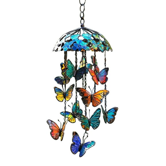 ​​GiLiling Stained Glass Butterfly Wind Chime Ornament​​ | Melodic Outdoor/Indoor Hanging Decor with Prismatic Reflections for Patio, Garden, and Nature-Inspired Spaces