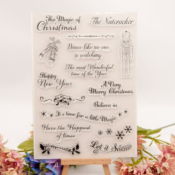 Ouginx Clear Stamps, Christmas Phrase Rubber Stamp for Scrapbooking and Card Making Supplies