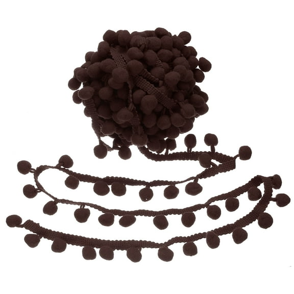 Uxcell 10 Yards Pom Pom Trim Ribbon, 1" Wide Dark Brown Pom Pom Ball Fringe Trim Ribbon for DIY Crafts Curtain Clothes Pillow Home Decoration