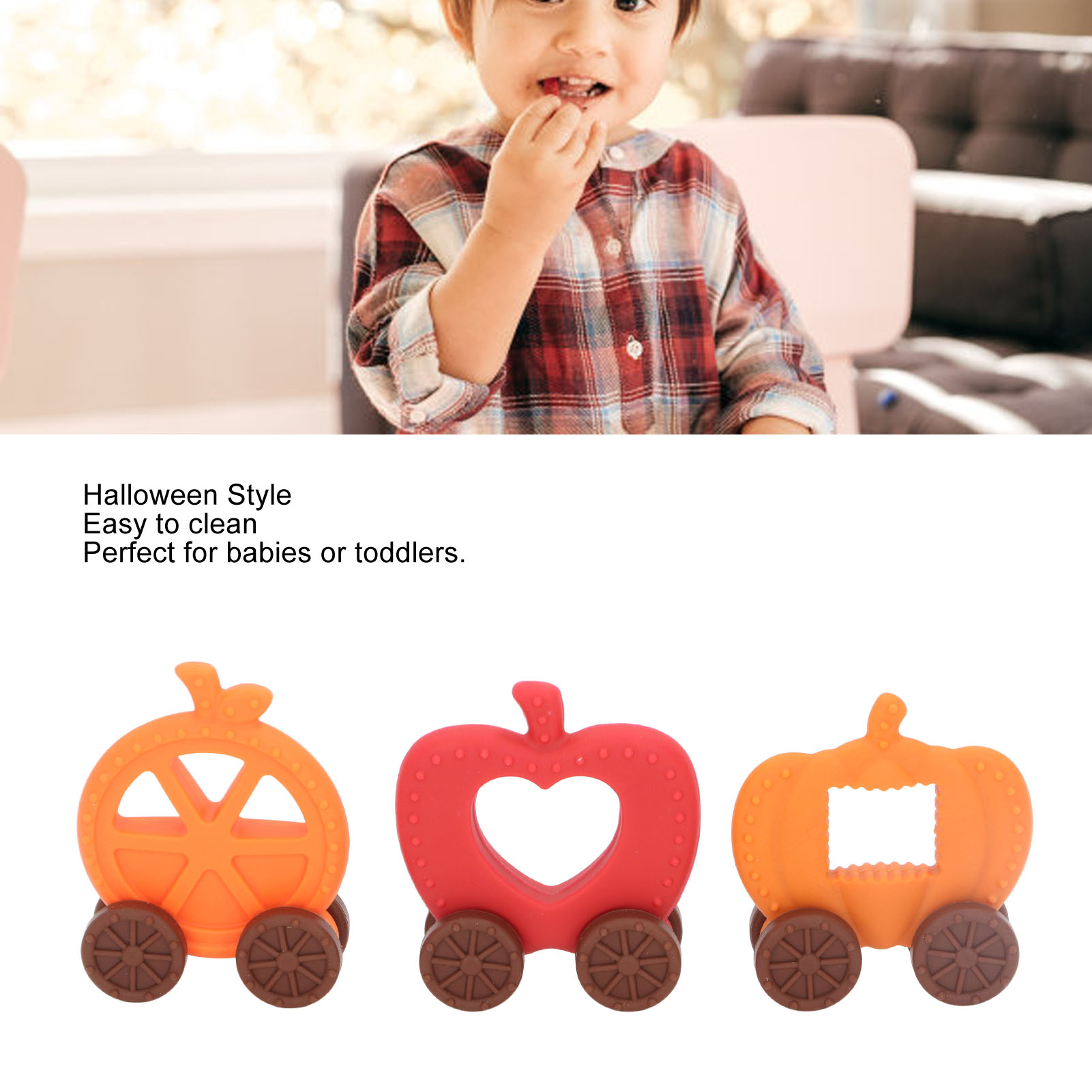 Jouet De Dentition Halloween En Silicone - Kit Chariot Citrouille, Lavable, Sans BPA, Pour Bébé Nourrisson
