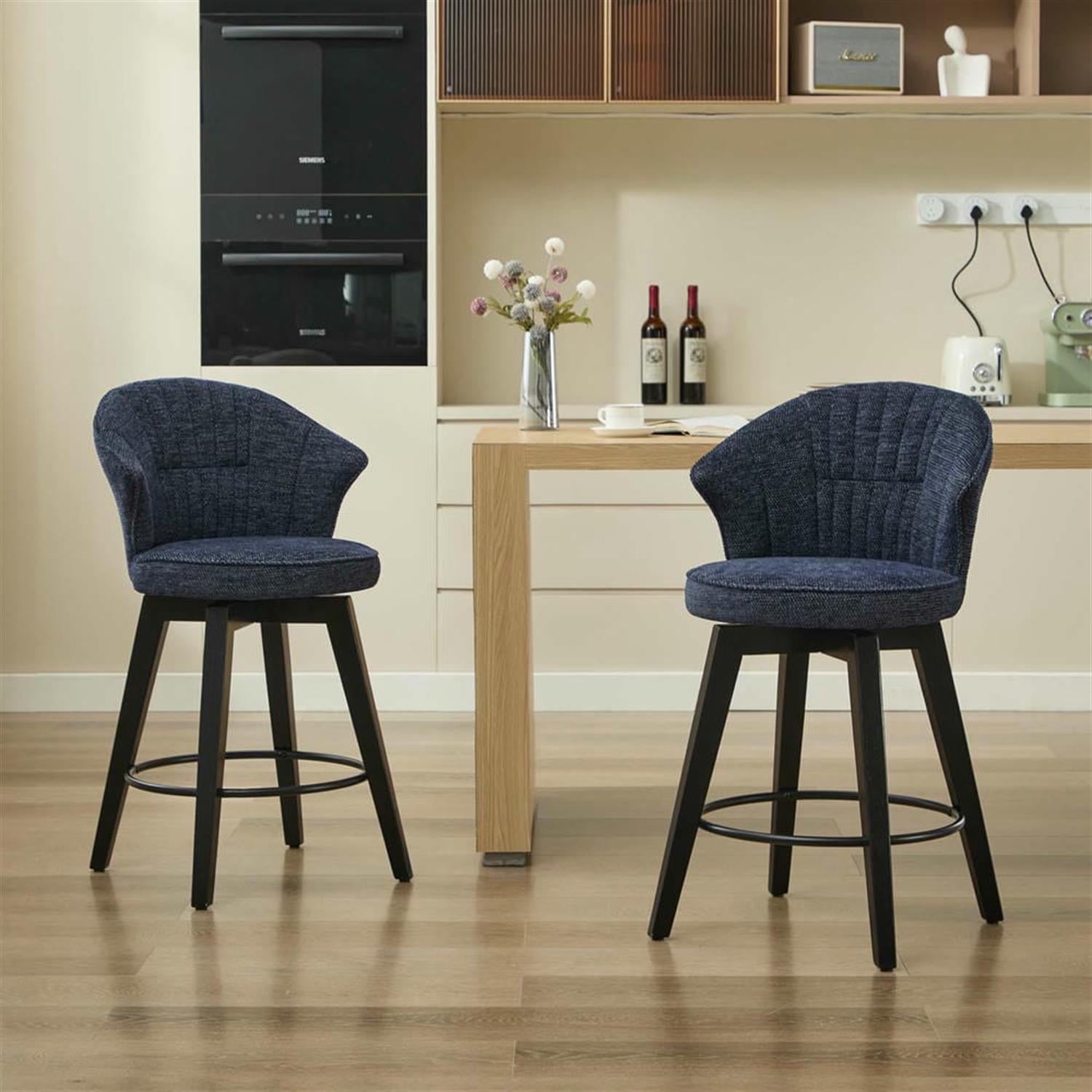 Demi Bonn 36" Counter Height Bar Stools Set of 2, Swivel Barstools with Back, Chenille Upholstered, Kitchen Island Countertop Chairs for Dining Room, Blue