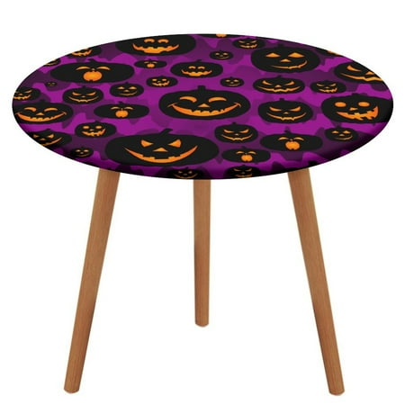 

Bybiment Round Fitted Tablecloth with Elastic Edge Pumpkin Pattern Halloween Decorative Tablecloth Table Cover 39 Inch