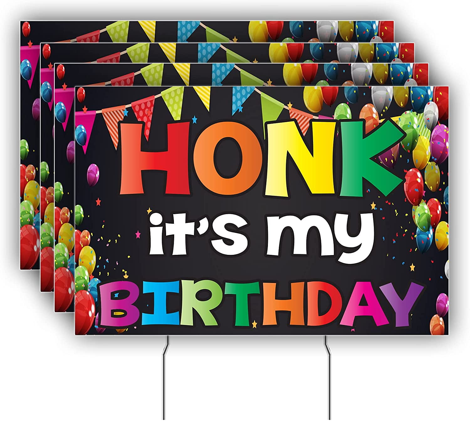 Honk It's My Birthday Yard Sign Set of 4, Double Sided, Quarantine Birthday Signs (Stakes Included) 19449
