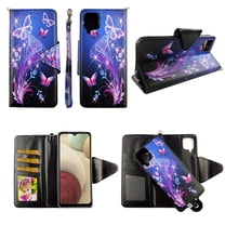 Case For Samsung Galaxy A12 5G Detachable Magnetic Wallet Pu Leather Cover Flap Closure Snap-on Book Style Cases Cash Pocket with Card Slots Holder Wrist Strap 2 in 1 Folio Galaxy Butterfly