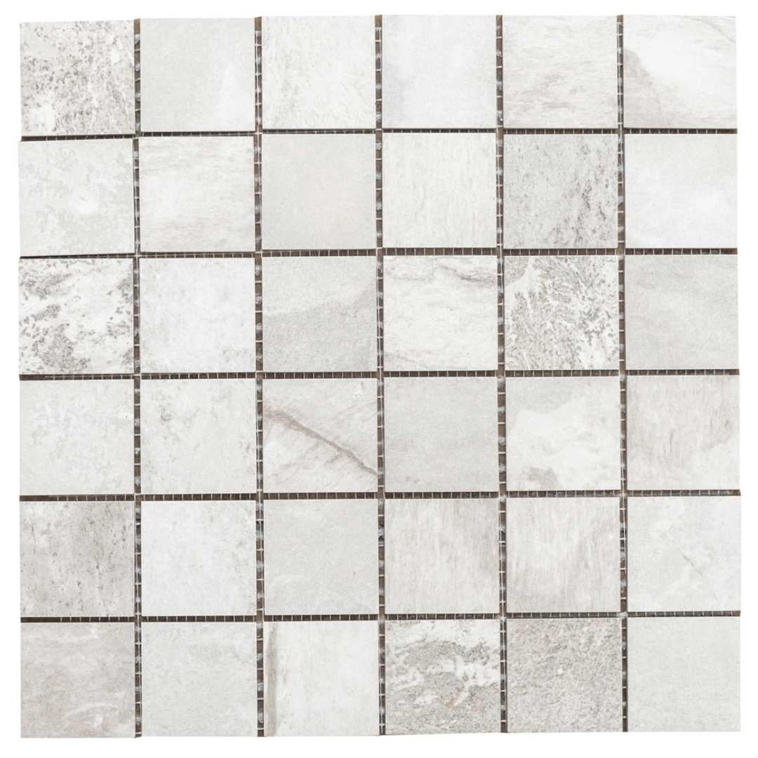 The Tile Life Wells Stone Slate 2" x 2" White Porcelain Mosaic Tile, Case of 11