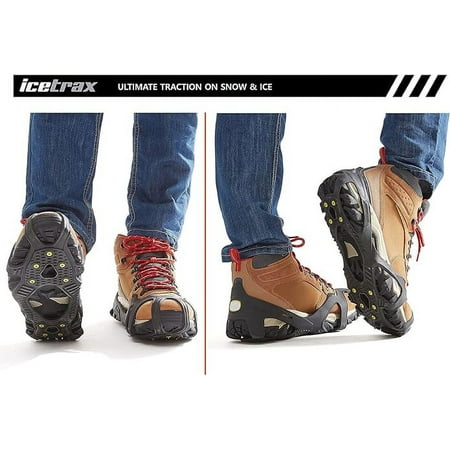 ICETRAX V3 Tungsten Crampons, Ice Cleats for Shoes and Boots - Ice Grips for Snow and Ice, Non-Slip Shoe Grippers with Reflective Heel (Black, S/M)