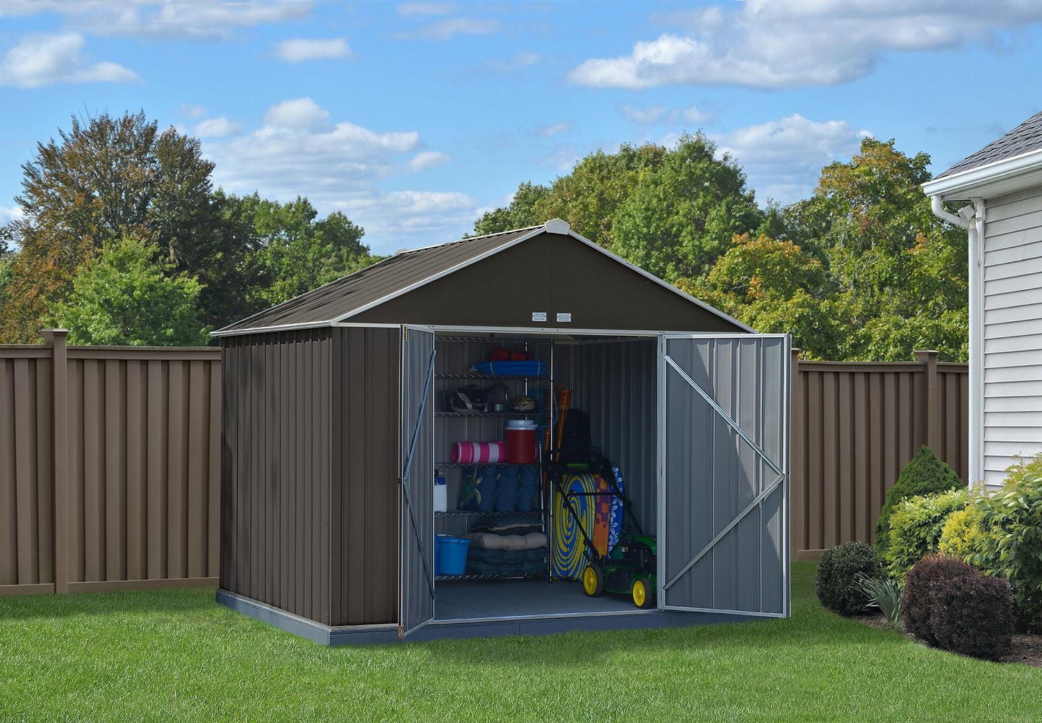 EZEE Shed Steel Storage 10 x 8 ft. Galvanized Extra High Gable Charcoal with Cream Trim