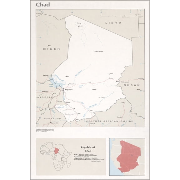 24"x36" Gallery Poster, cia map of chad 1976