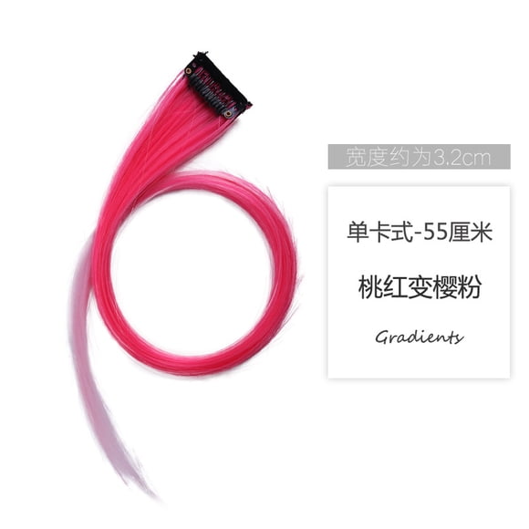 Xiao Hua hanging ear dye wig, 6 pieces of gradient color wig, 21.65 * 1.26 inch synthetic straight hair wig, clip on hair extensions, party highlight colored wig, pink gradient color wig