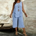 thumbnail image 2 of Women's Plus Size 2 Piece Summer Outfits Crew Neck Tank Top Tunic Shirt and Capri Pants Set Casual Sportswear 2026 Light Blue 4XL, 2 of 4