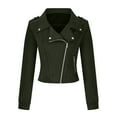 thumbnail image 5 of Dezsed Womens Faux Leather Zip Up Moto Biker Jacket Fashion Casual Women Solid Color Long Sleeve Cardigan Short Zipper Top Jacket Coat Outwear Green L, 5 of 9