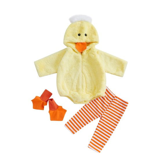 Michellecmm  Toddler Fleece Animal Romper with Stripe Pants Duck Custume
