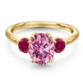 thumbnail image 3 of Gem Stone King 18K Yellow Gold Plated Silver Pink Moissanite and Red Created Ruby Engagement Ring for Women | 2.50 Cttw | Oval 9X7MM | Gemstone Birthstone | Size 9, 3 of 6