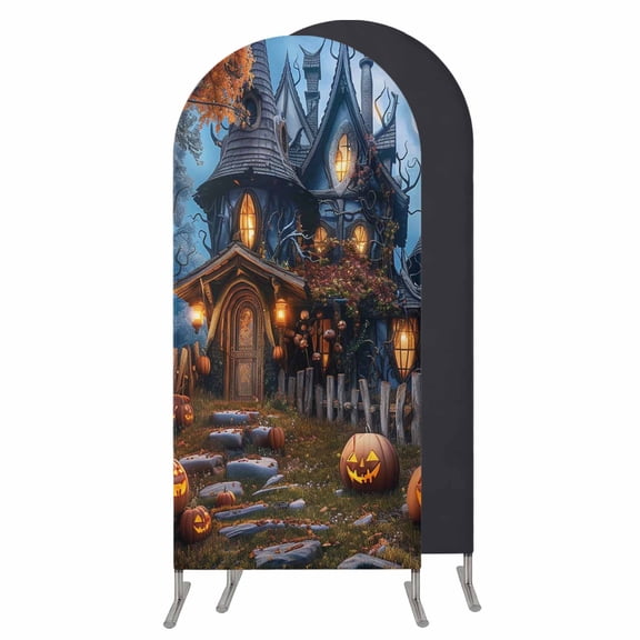 6FT Arch Backdrop Covers, Halloween Wedding Arch Cover Stretchy, Forest Ghost Pumpkin Castle Vintage Cottage Chiara Arches Backdrop Stand Covers for Birthday Baby Shower Party Banquet Decor