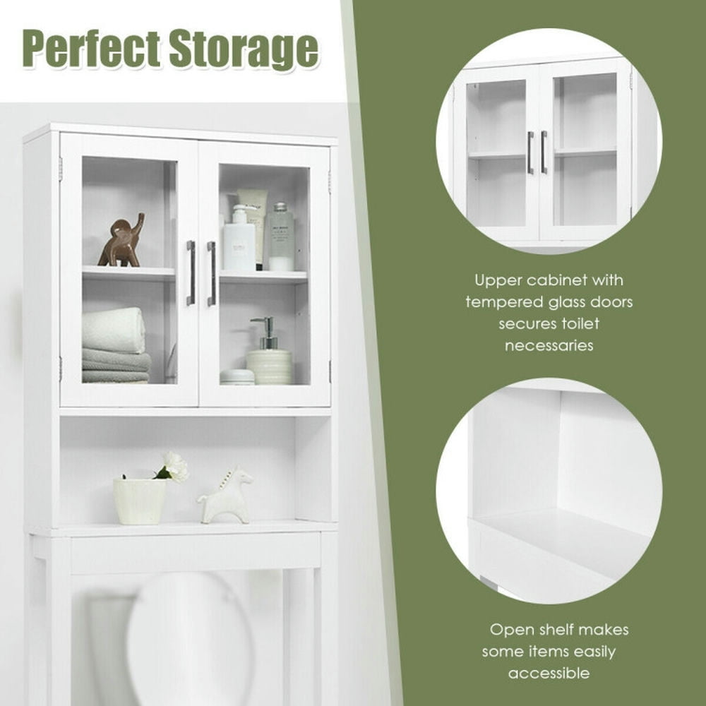 Finihen Toilet Storage Cabinet, Bathroom Cabinet Organizer, Over the Toilet Storage Cabinet Bathroom Space Saver with Tempered Glass Door, for Bathroom, White