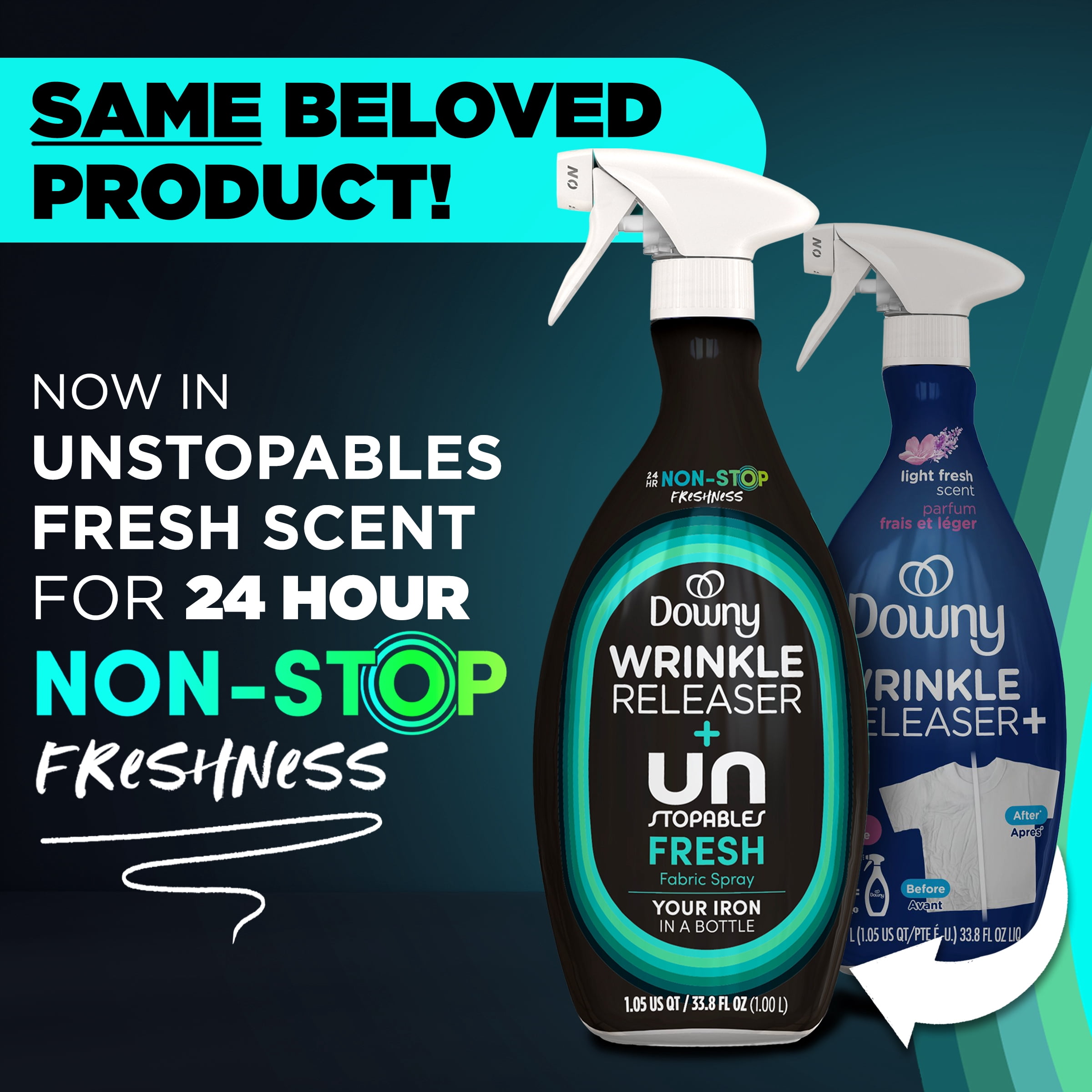 Downy Wrinkle Releaser and Refresher Fabric Spray, Unstopables Fresh, 33.8 fl oz
