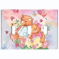 thumbnail image 2 of Metal Light Switch Wall Plate Outlet Cover (2 Teddy Bears Reading Flower Hearts Pink - Triple Toggle), 2 of 2