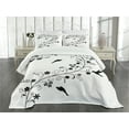 thumbnail image 3 of Ambesonne Black and White Quilted Bedspread Set 3 Pcs, Curves Swirls Bird, Queen Size, Black White, 3 of 5