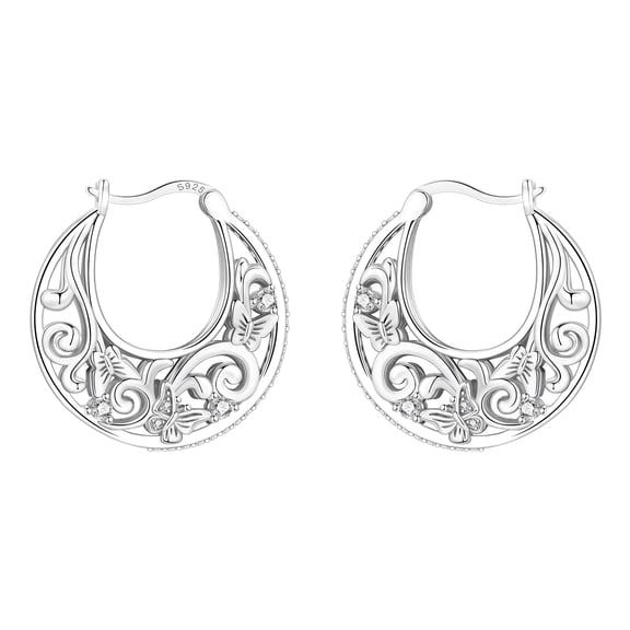 Butterfly Pattern Hoops Earrings, Lightweight Everyday Comfort