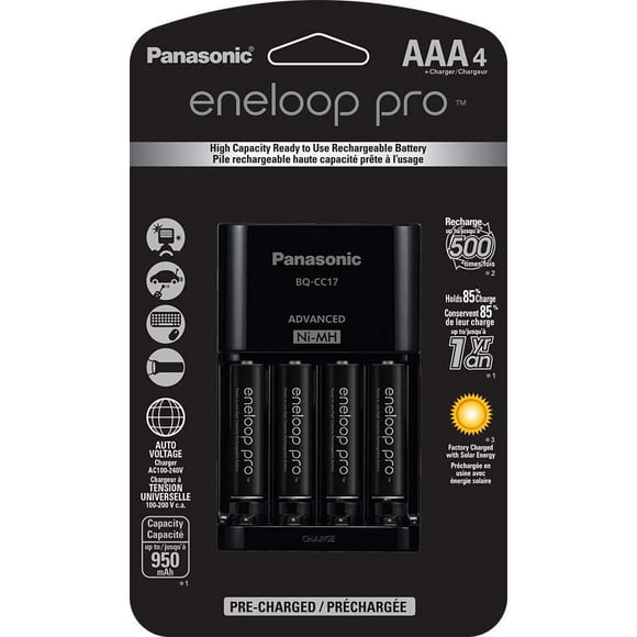 Panasonic Eneloop Chargeur de batterie avancé avec 4 piles rechargeables AAA Eneloop Pro haute capacité Ni-MH