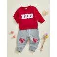 thumbnail image 4 of Elippeo Baby Pants Set, Long Sleeve Crew Neck Embroidery Letters Sweatshirt with Heart Pants 2-piece Outfit for Valentines Day 6 12 18 24 Months 3 Years, 4 of 9