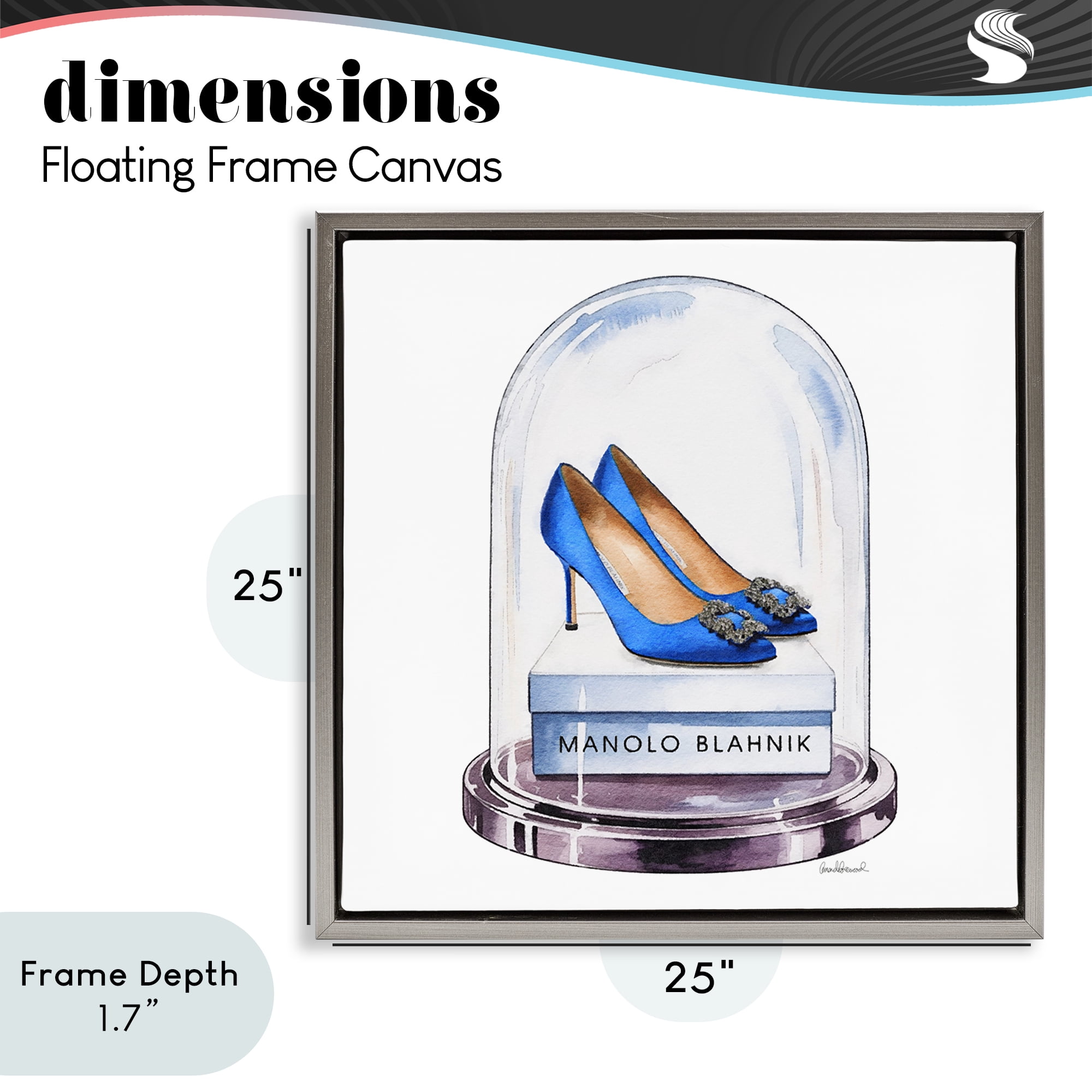 Stupell Industries Blue Heels in Bell Jar Gray Framed Floater Canvas Wall Art, design by Amanda Greenwood