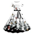 thumbnail image 1 of WILLBEST Robe de Soirée Femme Imprimée Col Rond Manches Courtes Années 1950 Soirée Bal, 1 of 2