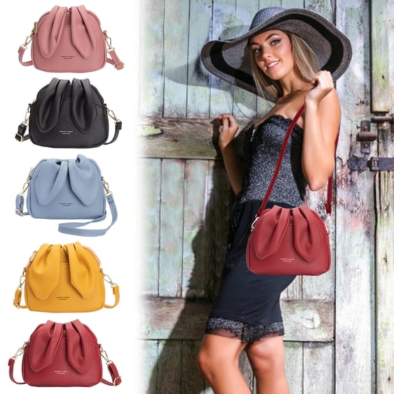 WKSCLPAI Shoulder Bag for Women,Trendy Influencer Bucket Bag Ins Super Fiery Rabbit Ears Small Bag Single Shoulder Bag, Cute Fashionable Premium Feeling Leather Crossbody Bag, Pink
