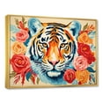 thumbnail image 2 of Designart "Tiger Portrait Amidst Pink and Orange Blooms" Animals Framed Wall Art - Modern Farmhouse Orange Tiger Bedroom Framed Canvas Wall Art, 2 of 6