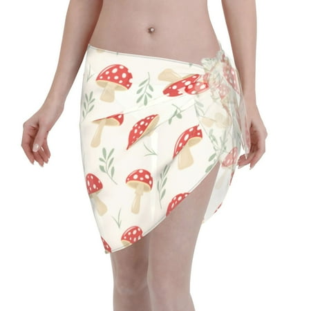 Ocsxa Cartoon Flat Mushrooms Print Sarong Coverups For Women Bathing Suit Wrap Swimsuit Skirt Beach Bikini Cover Up Swimwear