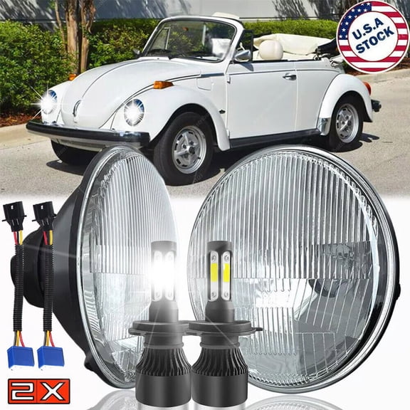 For VW Beetle 1967-1979 Pair 7" Inch Round LED Headlight Hi/Lo Beam White S  