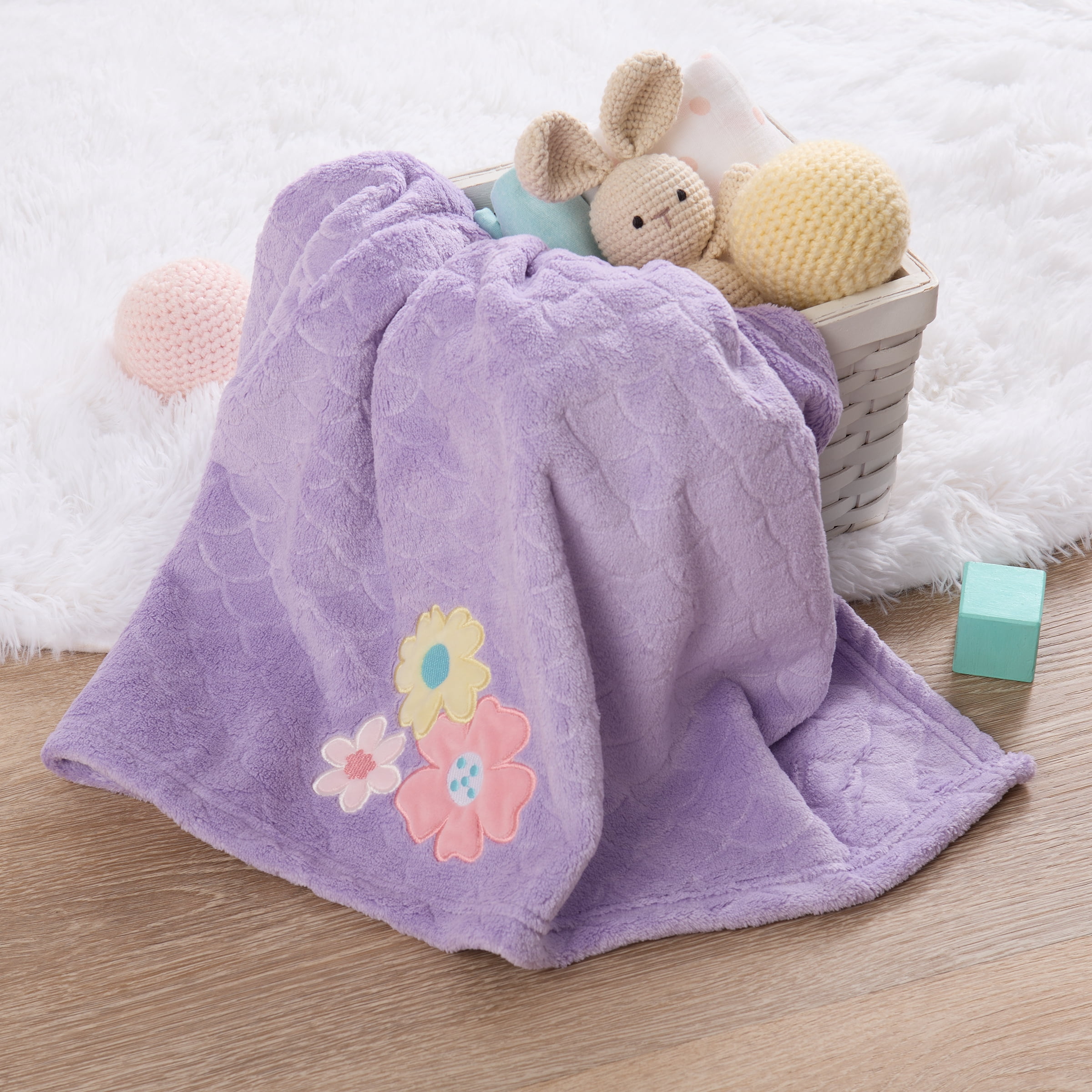 Parent's Choice Applique Floral Blanket, Lavender, 30 in x 40 in, Infant Girl