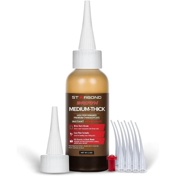 2 oz. Dark Brown Medium-Thick CA Glue (Premium Cyanoacrylate ) Knot Filler 500 CPS Viscosity for Woodworking, Woodturning, Carpentry, Guitar, RC Hobby