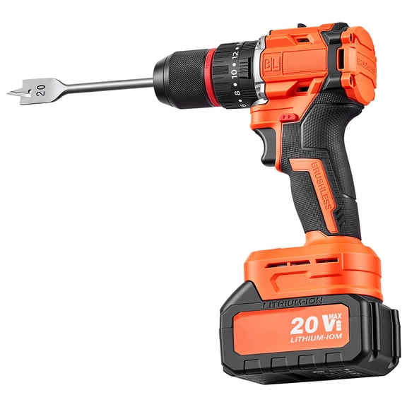 KFFKFF Cordless 20V Hammer Drill Kit with Brushless Motor, 1/2 in Chuck, 30000 IPM, Ideal for Drilling Wood, Metal, and Screw Driving, Includes 4000 mAh Lithium-Ion Battery Pack, Charger