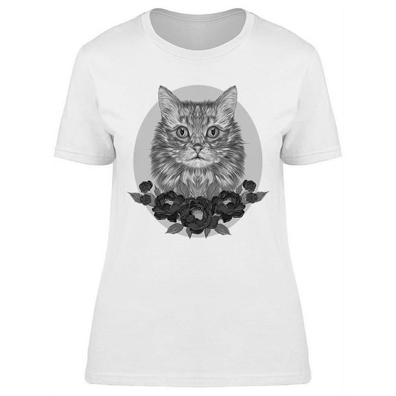 Cat Portrait With Flowers T-Shirt Women -Image by Shutterstock, Female Medium