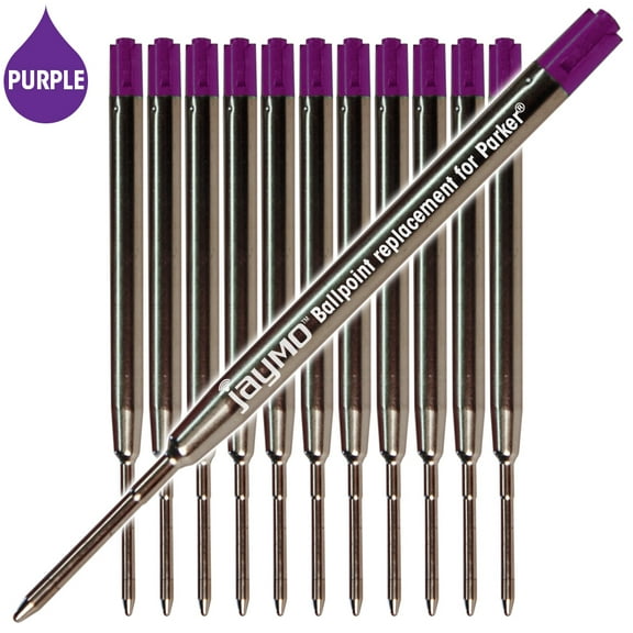 Jaymo Replacement for Parker 1950369/1950370/1950372 - Measures 3.875 in / 98 mm Long - G2 Ballpoint Pen Refill - 12 Purple