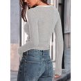 thumbnail image 6 of Women'S Long Sleeve Basic Tops Square Neck Ribbed Knit Color Block Shirts Fitted Light Gray XXL, 6 of 9