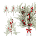 thumbnail image 1 of 6 Pcs Tiges de Baies Rouges de Noël Branches de Pin avec Neige 19 Pouces Pulvérisations Artificielles Givrées de Noël, 1 of 6