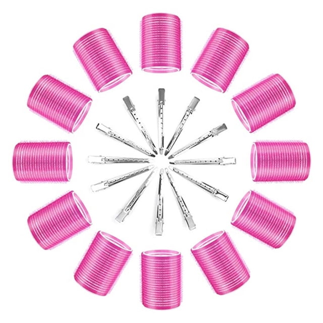 24X Rouleau à Cheveux Auto-Adhésif Bigoudi Coussin Gonflable Coiffure Auto-Adhésif Volume Auto-Adhésif Finition Soignée Commodité Professionnelle 3,6cm Rose Rouge