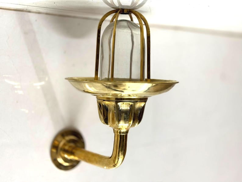 Solid Brass Outdoor Wall Lamp | Nautical Marine Bulkhead Light | Vintage Ship Passage Light