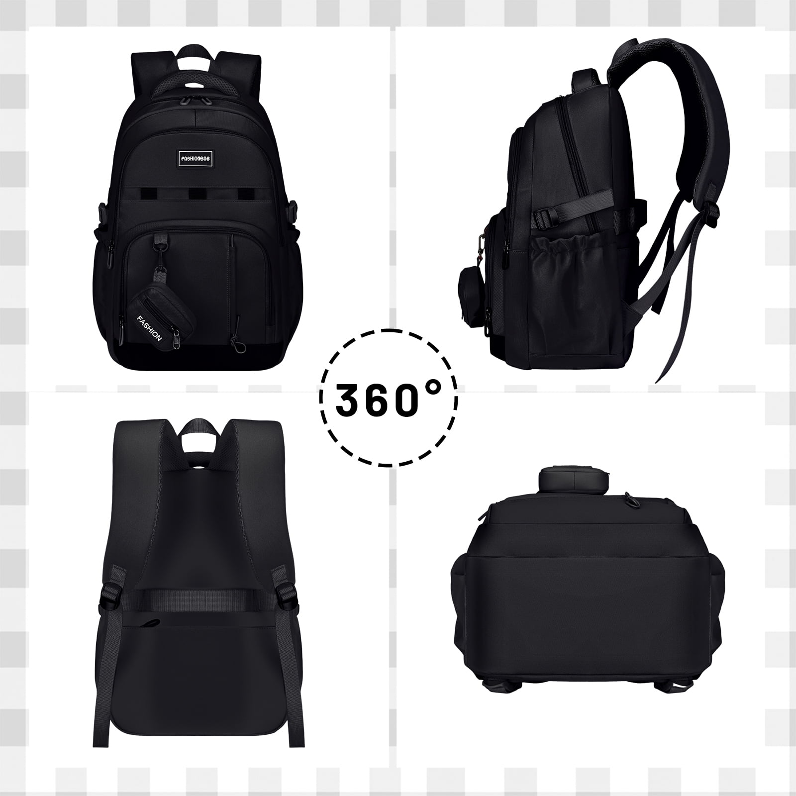 DAKIMOE School Backpack for College High Middle School Fashion Student Bag Cute Aesthetic Teen Bookbag for Teens Women Kids Girls Black