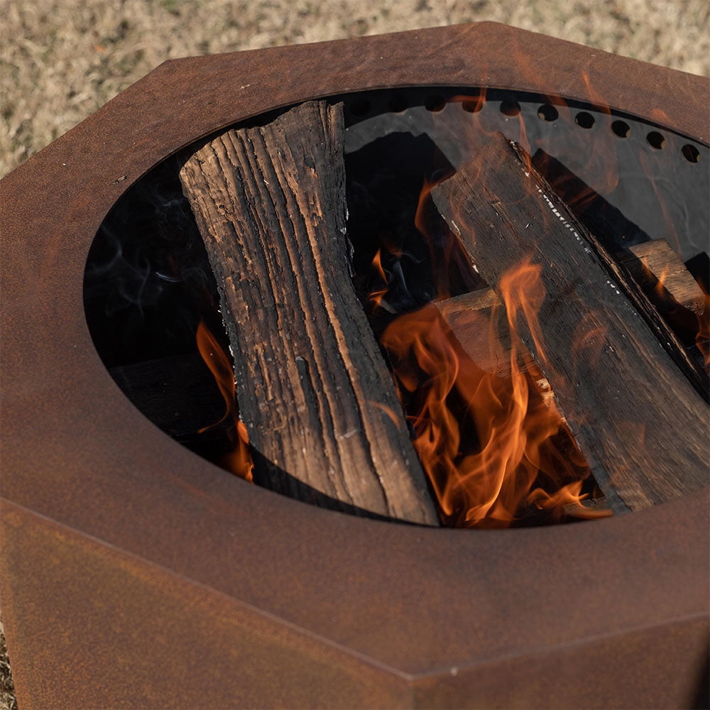 Titan Great Outdoors Corten Steel Dual Flame Smokeless Octagon Fire Pit with Lid, 13.25" x 21" Fire Pit, Patina Finish