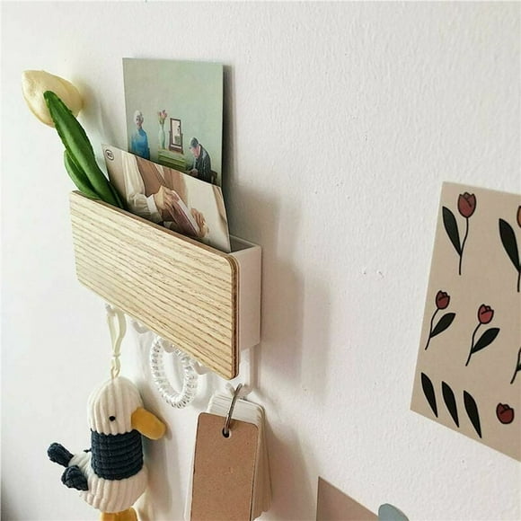 Wall Key Hook, Letter and Key Holder, Organizer, Wall Mount, with 5 Key Hooks, for Home and Office Wood Color