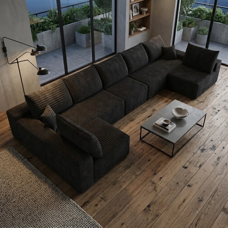 Modern Cloud U-Shaped Sectional Sofa, Modular Upholstered Sofa Couch, lush Corduroy Fabric Deep Seat Corner Sofa for Living Room, Apartment, No Assembly Required