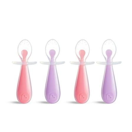 Munchkin® Gentle Scoop™ Silicone Training Infant Spoons, Pink/Purple, Unisex, 4 Pack
